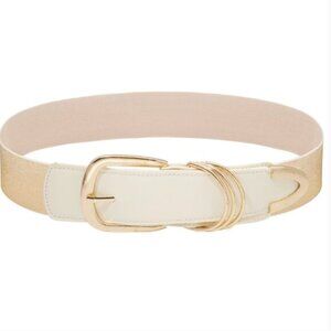 Women’s Wide Stretch Elastic Waist Belt – Bling Beige with Gold Buckle